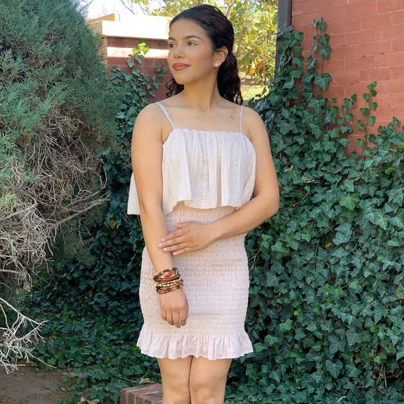 Pink Spaghetti Strap Body Control Ruched Mini Dress NWT - Picture 2 of 10